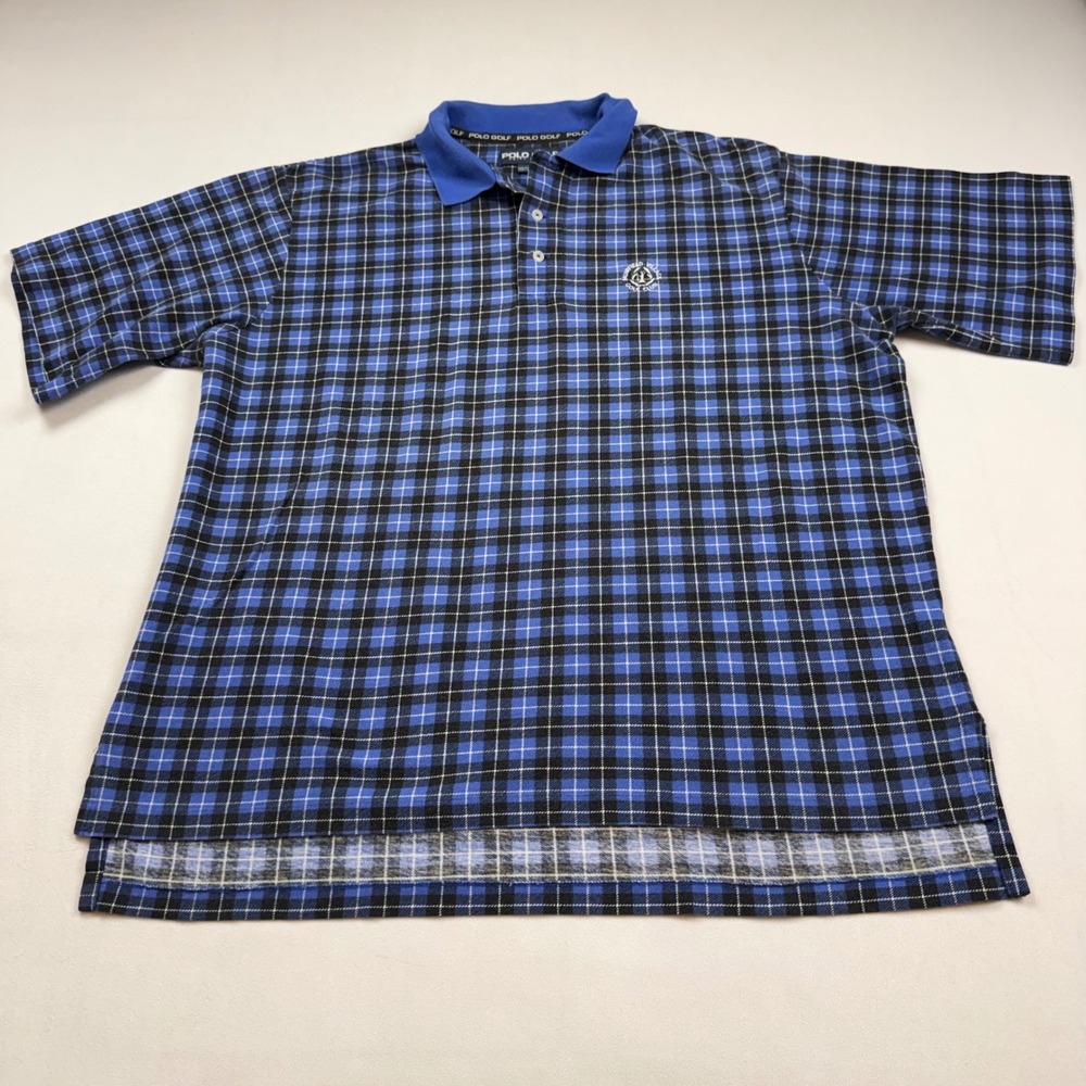 Polo Golf Ralph Lauren Mens XL Blue Black Plaid Muirfield Village GC Polo Shirt‎